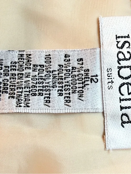 Vtg Isabella Suits 2-Piece Skirt Set Size 12 Cream Jacquard Floral Blazer Ruffle - Picture 14 of 15